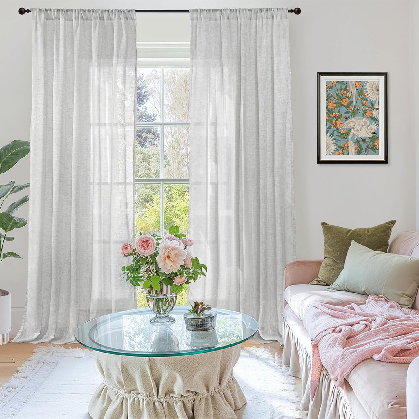 BGment Extra Long 108 Inch Length Curtains for Living Room Windows, Linen Light Gery Drapes Rustic Country Textured for Farmhouse Bedroom Decor Lightweight Rod Pocket, 2 Panels Set, Each 52 Inch Wide