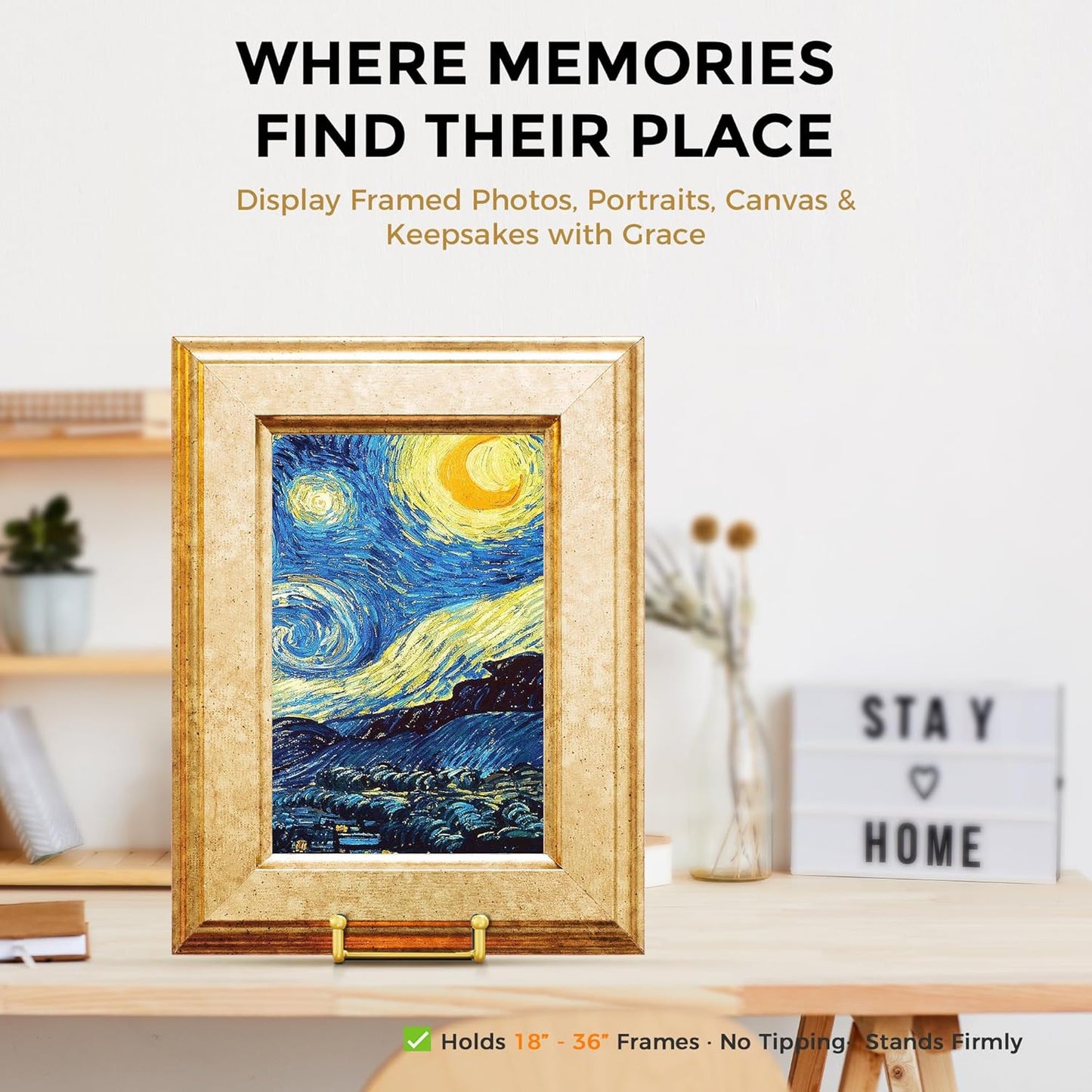 TR-LIFE 16 Inch Gold Metal Plate Stand (2 Pack) - Heavy Duty Display Stand for Extra-Large Plates, Frames, Platters and Art