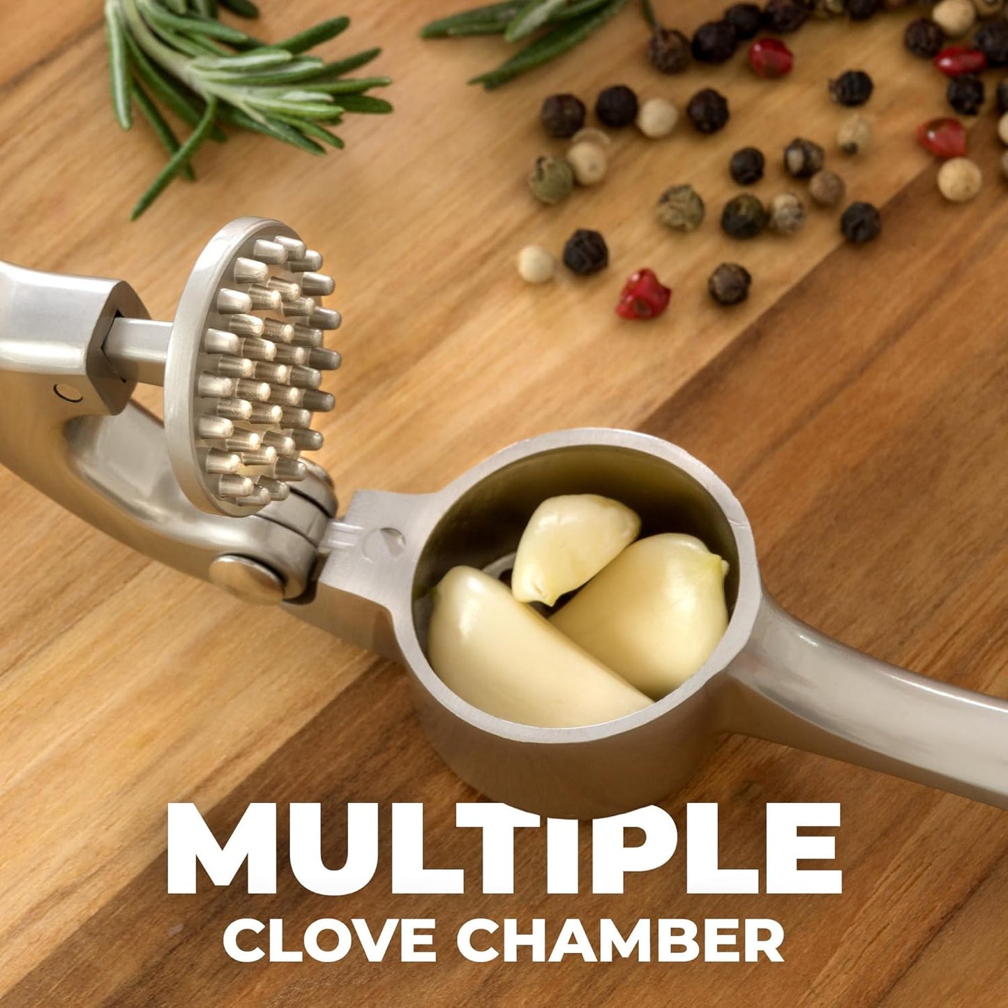 Zulay Kitchen Premium Garlic Press - Durable Garlic Masher with Soft, Easy to Squeeze Handle - Garlic Mincer Tool - Sturdy Easy to Clean Garlic Crusher (Silver)