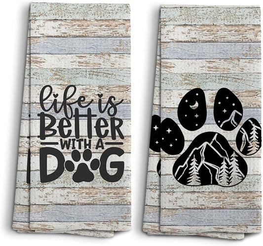 Dog Towel - Life is Better with A Dog Kitchen Towels & Dishcloths Set of 2, 1624 Inches