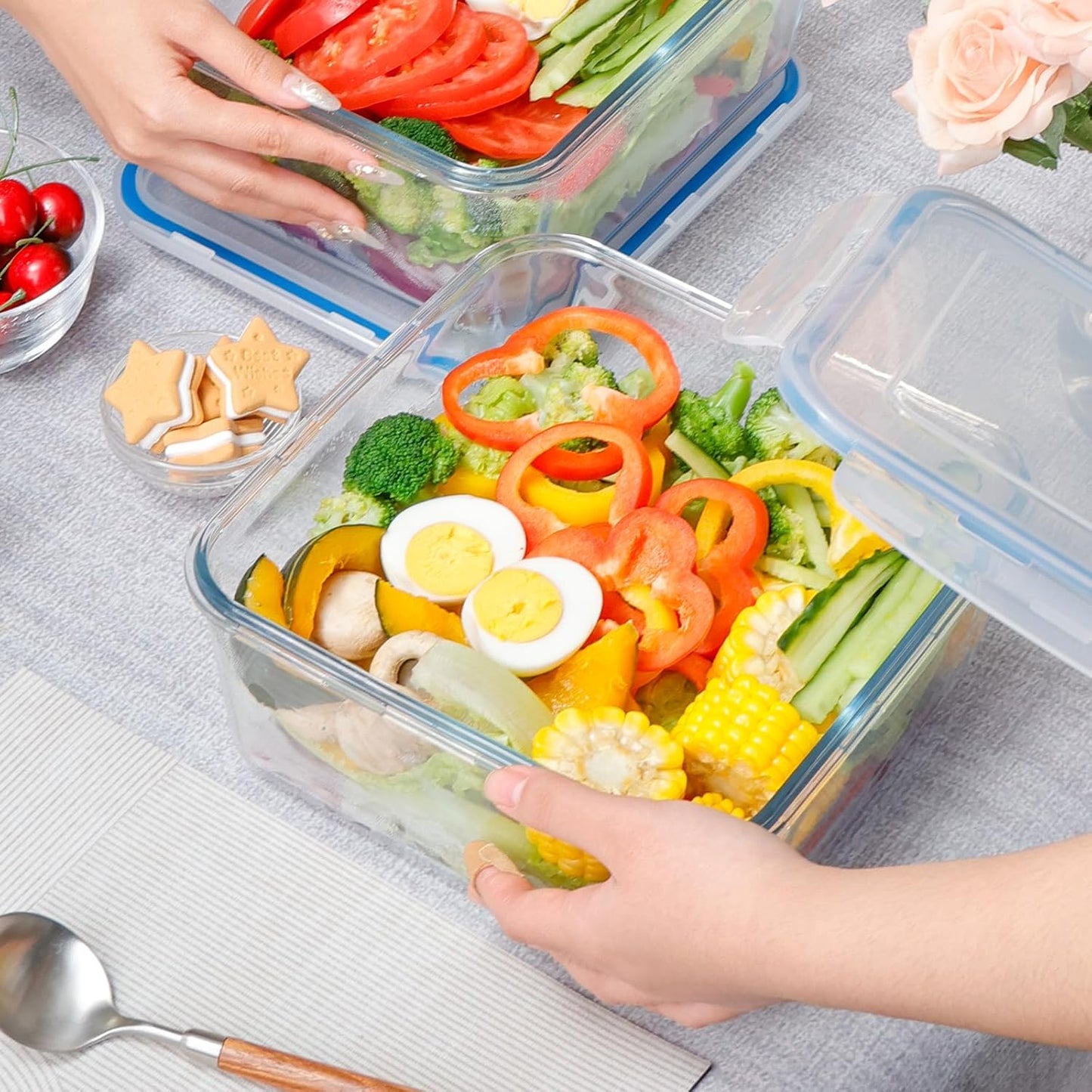 NUTRIUPS 3.3L Large Glass Food Storage Containers, Square Meal Prep Containers, Food Storage Containers