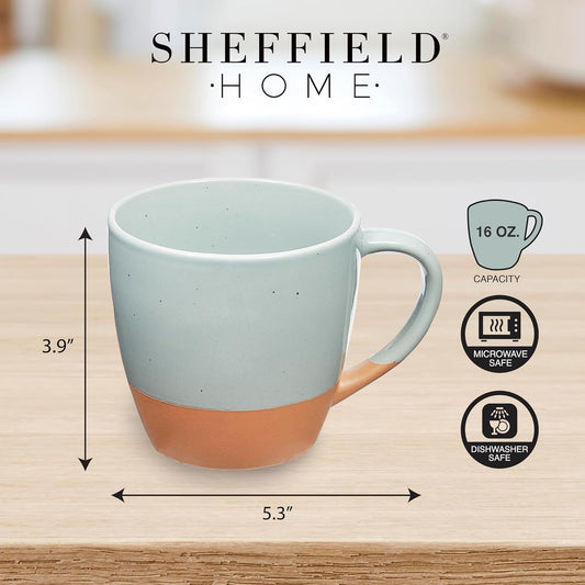 Sheffield Home Coffee Mugs Set of 4 Stoneware Mugs - 16oz Large Ceramic Coffee Mug with Handle - Dishwasher & Microwave Safe Classic Mug for Tea, Latte, Espresso and Cappuccino - Assorted Neutrals