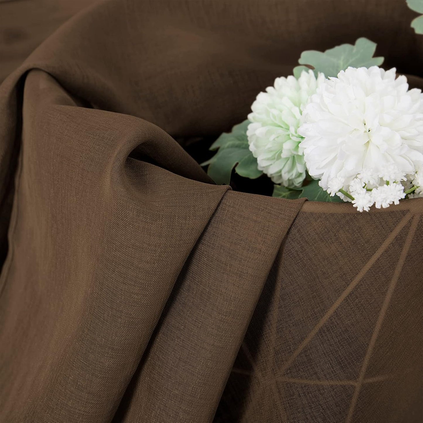 Tollpiz Short Sheer Curtains Linen Textured Bedroom Curtain Sheers Light Filtering Rod Pocket Voile Curtains for Living Room, 54 x 45 inches Long, Brown, Set of 2 Panels