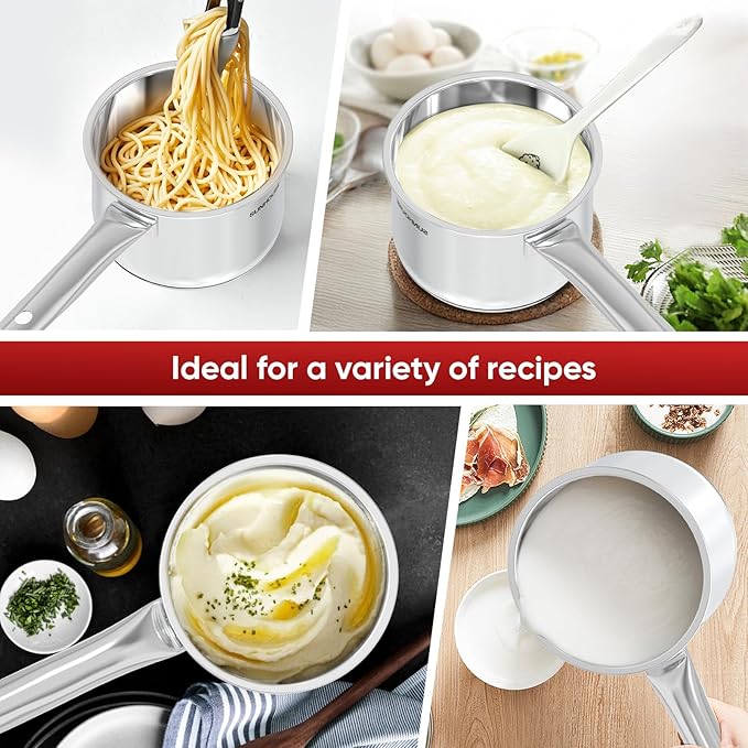 SUNHOUSE – 3 Quarts Stainless Steel Sauce Pan with Lid - PFOA-FREE, High Stainless Steel Sauce Pan, Advanced Impact Bonding Induction Base, Stay-Cool Handle, Compatible with All Cooktops