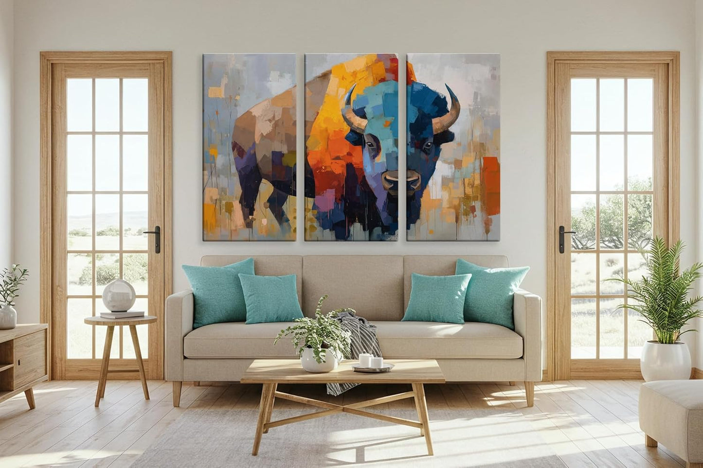 Wildlife Canvas Prints - Wild Animals Home Decor - Medium, Large, and Extra Large Wall Art for Living Room, Bathroom, Kitchen (Fragmented Power, 31L" x 47W" - 3 Panels)