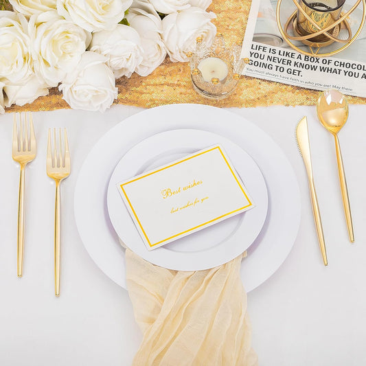 Supernal 180PCS Gold Plastic Silverware Gold Silverware Disposable Cutlery Plastic Utensils Heavy Duty Disposable Utensils Includes: 60 Knives, 60 Forks and 60 Spoons for Party, Birthday, Wedding