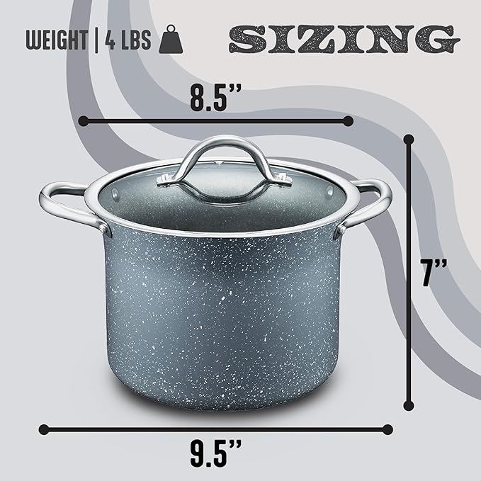 Concord Granite Nonstick 7 Quart Stock Pot Cookware Set (Induction Compatible) (Grey)