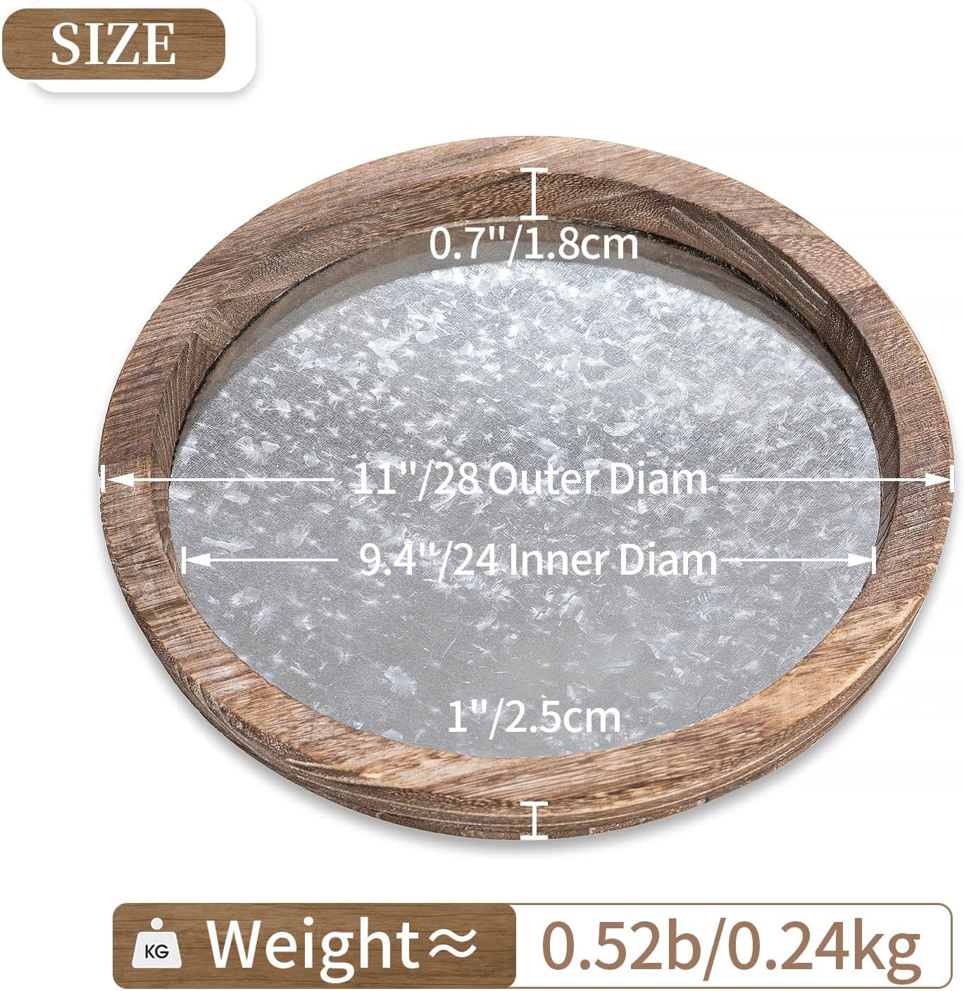 Hanobe Round Wood Decorative Tray: Rustic Wooden Trays for Coffee Table Farmhouse Centerpiece - Vintage Mirror Candle Tray for Home Decor Ottoman Bathroom Kitchen Organizer