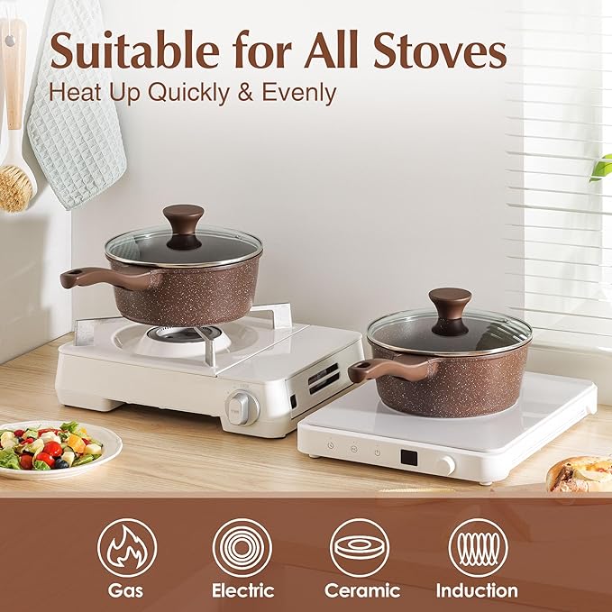 SENSARTE Saucepan Nonstick with Lid 2.0 Quarts Granite Coating Sauce Pot Small Kitchen Cooking Pot, Induction Comptable, Free of Intentionally Added PFOA