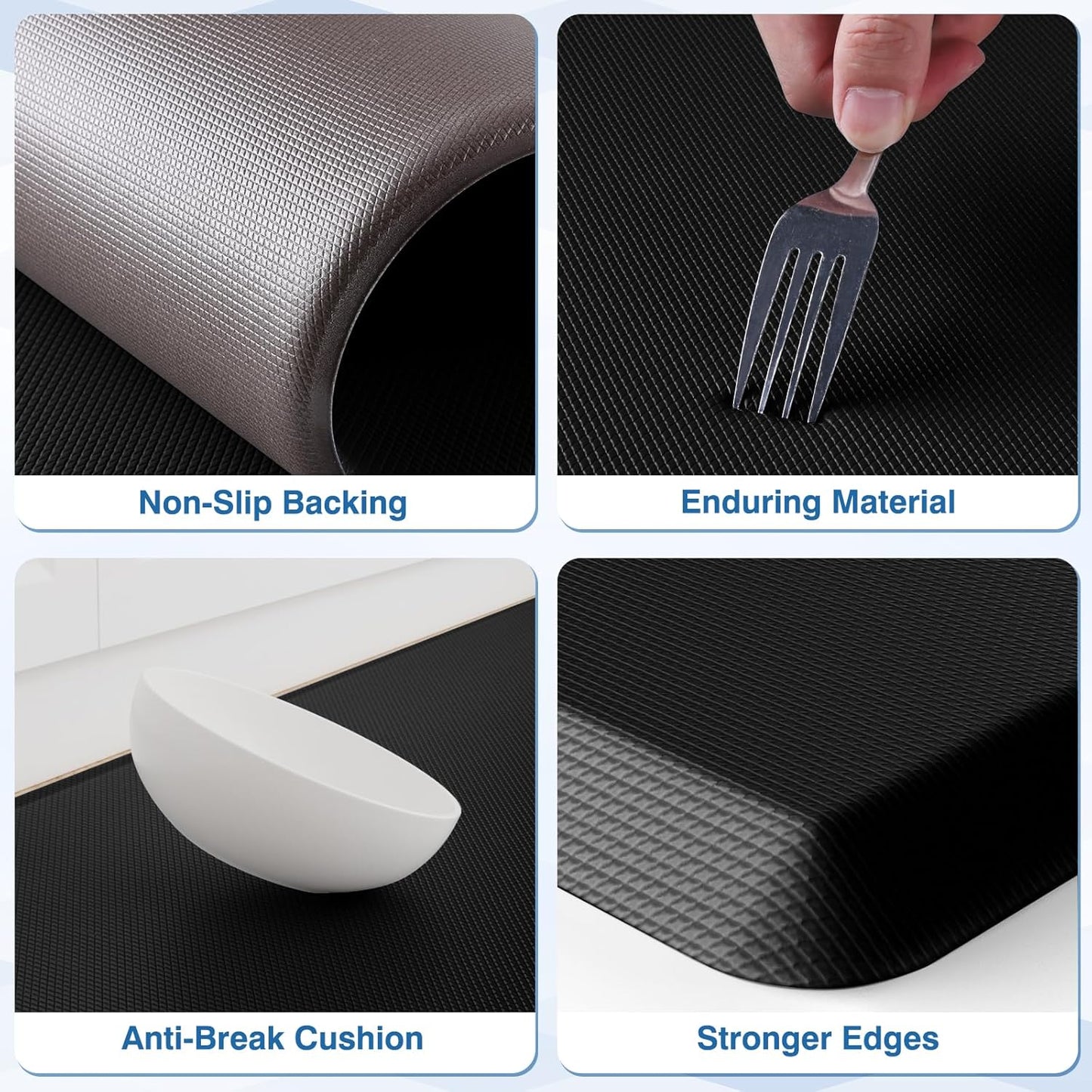 StepRite Kitchen Mats, 2PCS Kitchen Rugs, Cushioned Anti Fatigue Kitchen Mats for Floor, Non-Slip Standing Desk Mat, Waterproof Kitchen Rug Set for Kitchen,20" x 32"+20" x 94.5"-Full 1inch Thick,Black