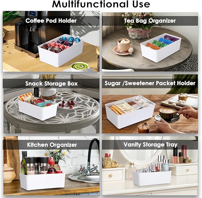 BSTKEY Seasoning Packet Organizer, Food Storage Organizer with Divided 4 Compartments, Plastic Storage Caddy for Kitchen Pantry Cabinet, Kitchen Organization Bin for Snacks Spice Packets