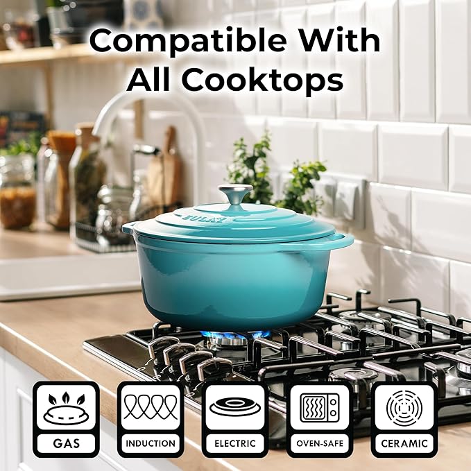 Zulay Kitchen 5 Quart Enameled Cast Iron Dutch Oven Pot with Lid – Premium Durability & Oven Safe up to 500°F – Heavy Duty Cookware Perfect for Bread Baking, Stews, Braising & Roasting – Light Blue