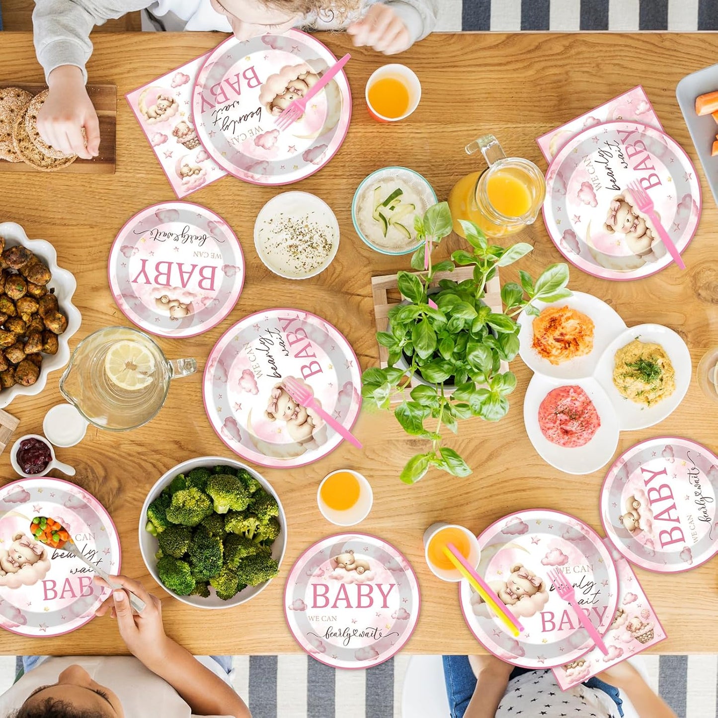 Bear Disposable Party Plates - 96 Pcs Pink We Can Bearly Wait Baby Shower Decorations for Girls Cute Gender Reveal Napkins Forks Tableware Set Supplies Shortcake Dinnerware Serves 24 Guests