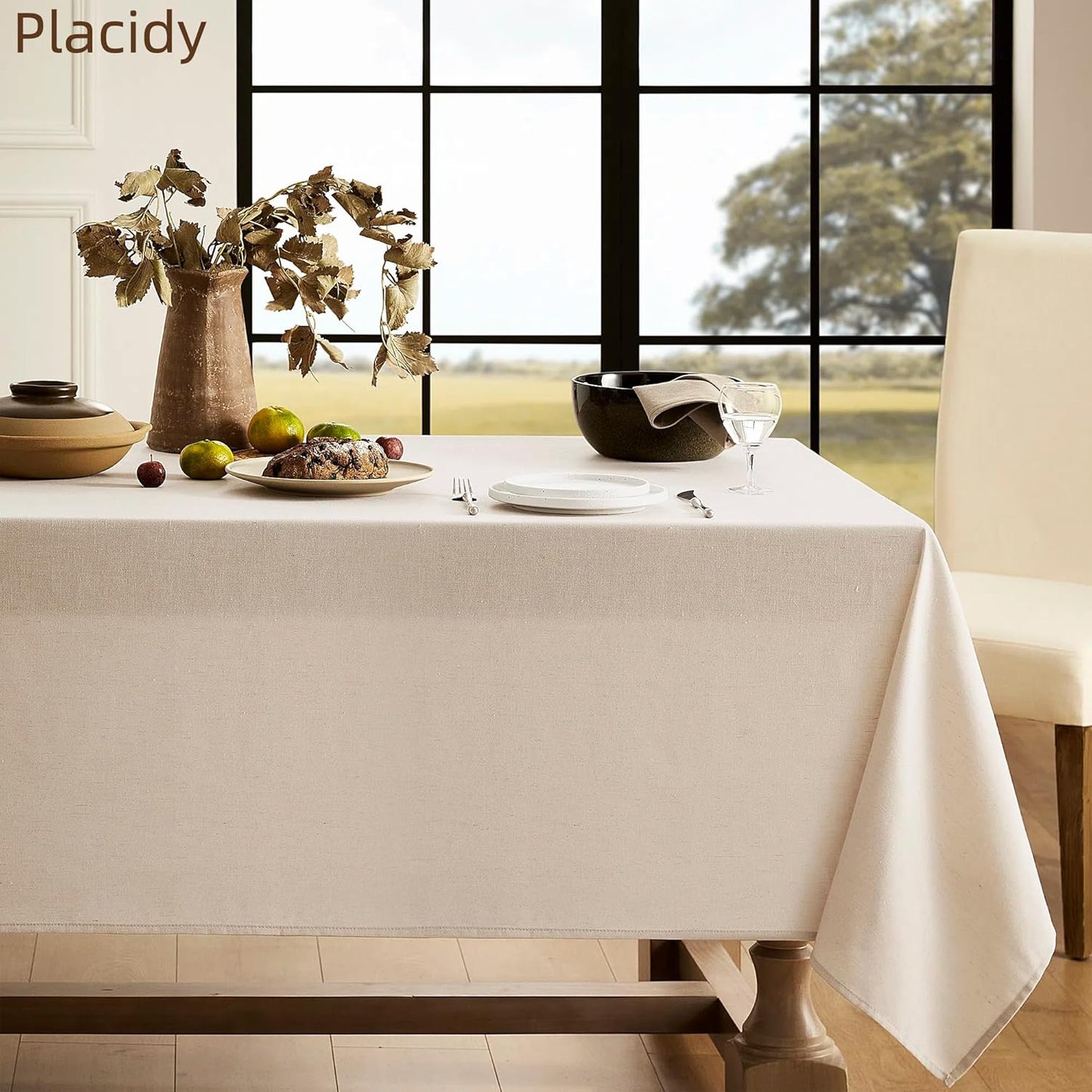 Beige Textured Linen Tablecloth Rectangle Farmhouse Boho Rustic Table Cover for 8 Foot Tables Heavy Duty Washable Camping 8ft Table Cloths for Rectangle Oblong Tablecloth 60x104 Inch