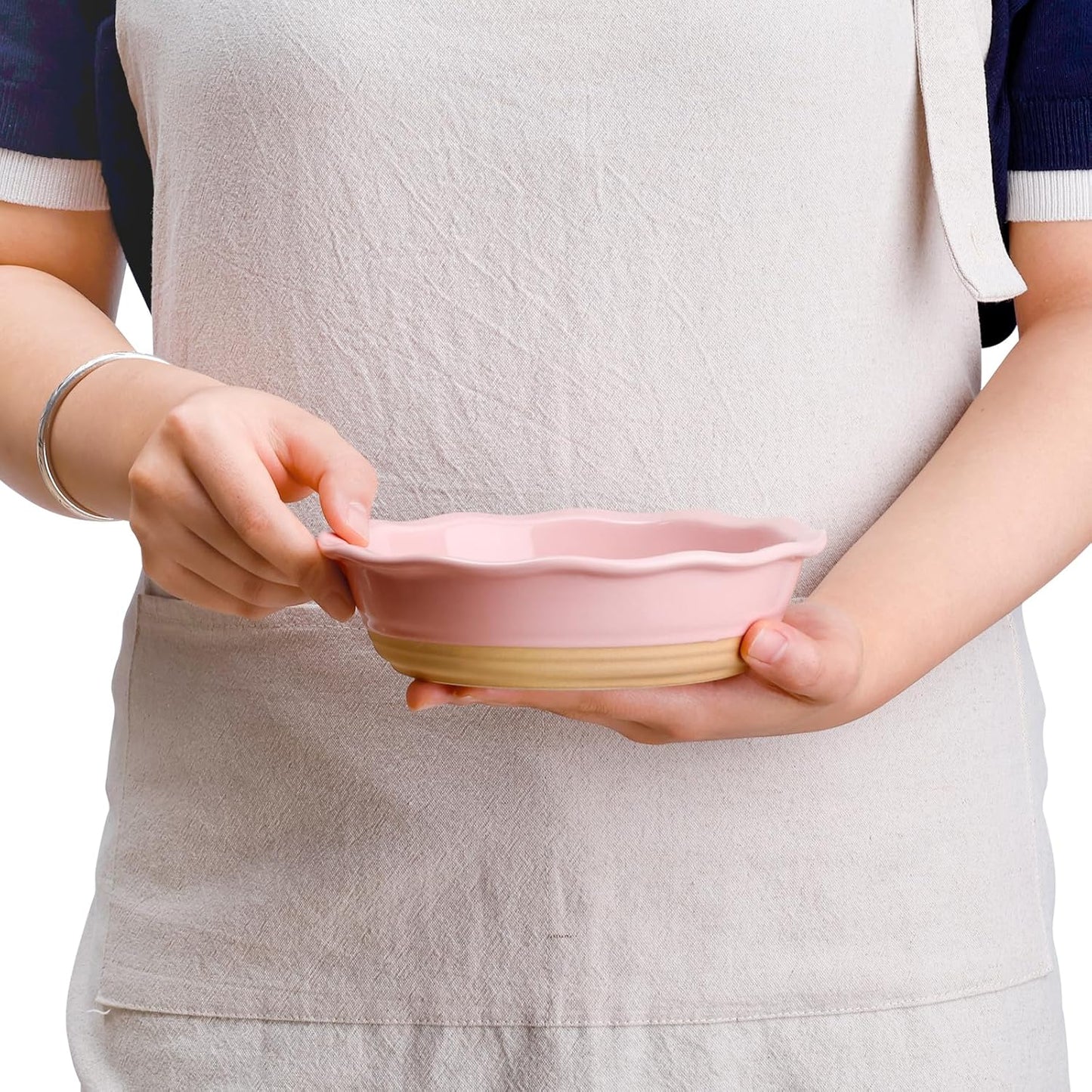 NUTRIUPS Small Pie Pans Set of 4, 6.5 Inch Ceramic Mini Pot Pie Baking Dishes, Oven Safe (6.5in, Pink, 4PCS)