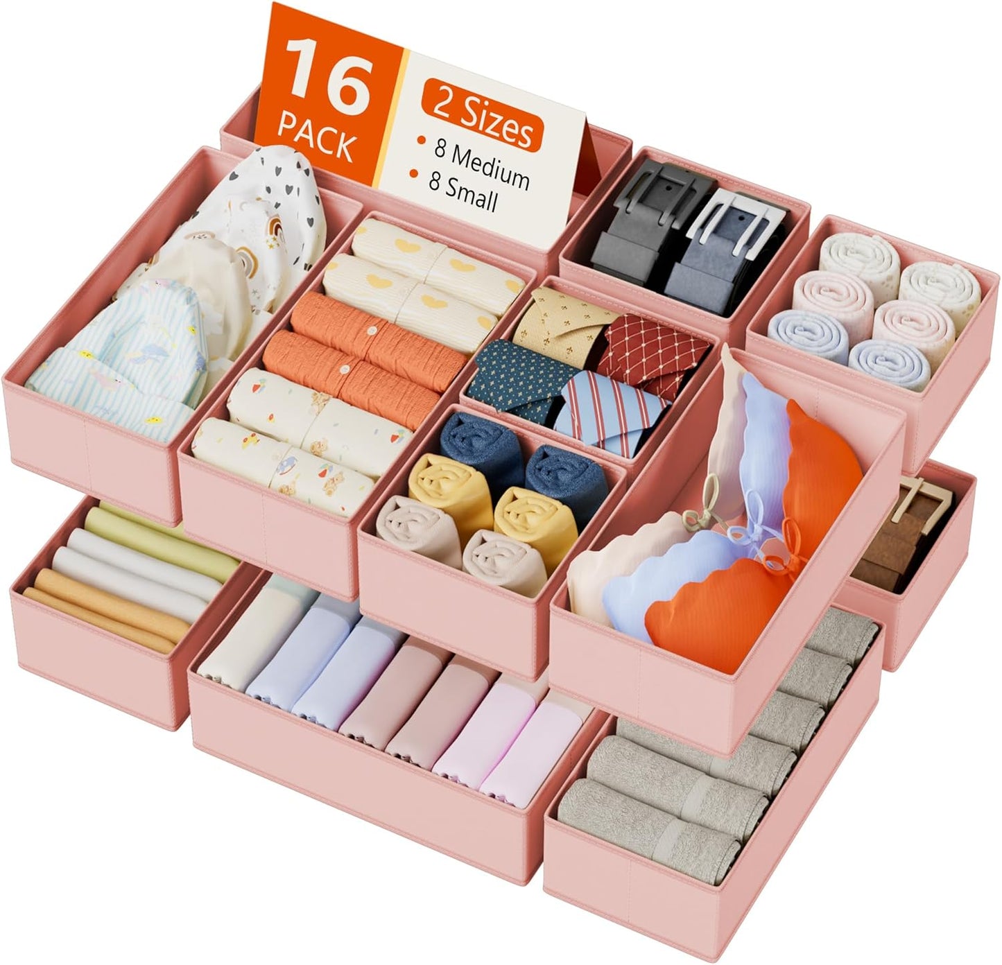 DIMJ Drawer Organizer Clothes Storage - 16 Pack Baby Dresser Organizer for Nursery, Foldable Drawer Dividers for Bedroom Closet Organization, Fabric Storage Bins for Socks, Underwears, Bras