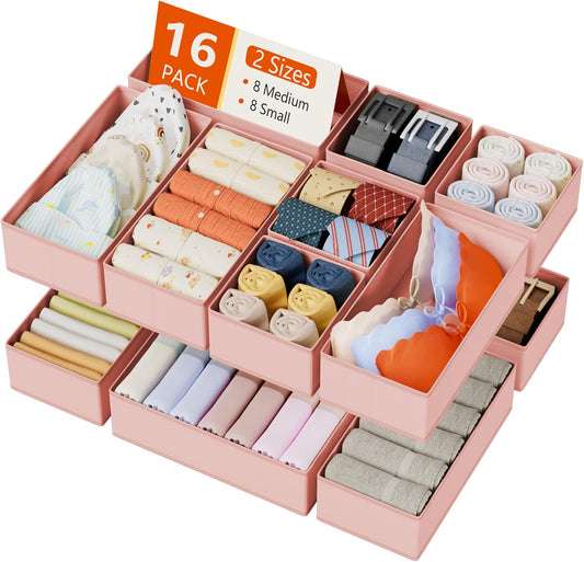 DIMJ Drawer Organizer Clothes Storage - 16 Pack Baby Dresser Organizer for Nursery, Foldable Drawer Dividers for Bedroom Closet Organization, Fabric Storage Bins for Socks, Underwears, Bras