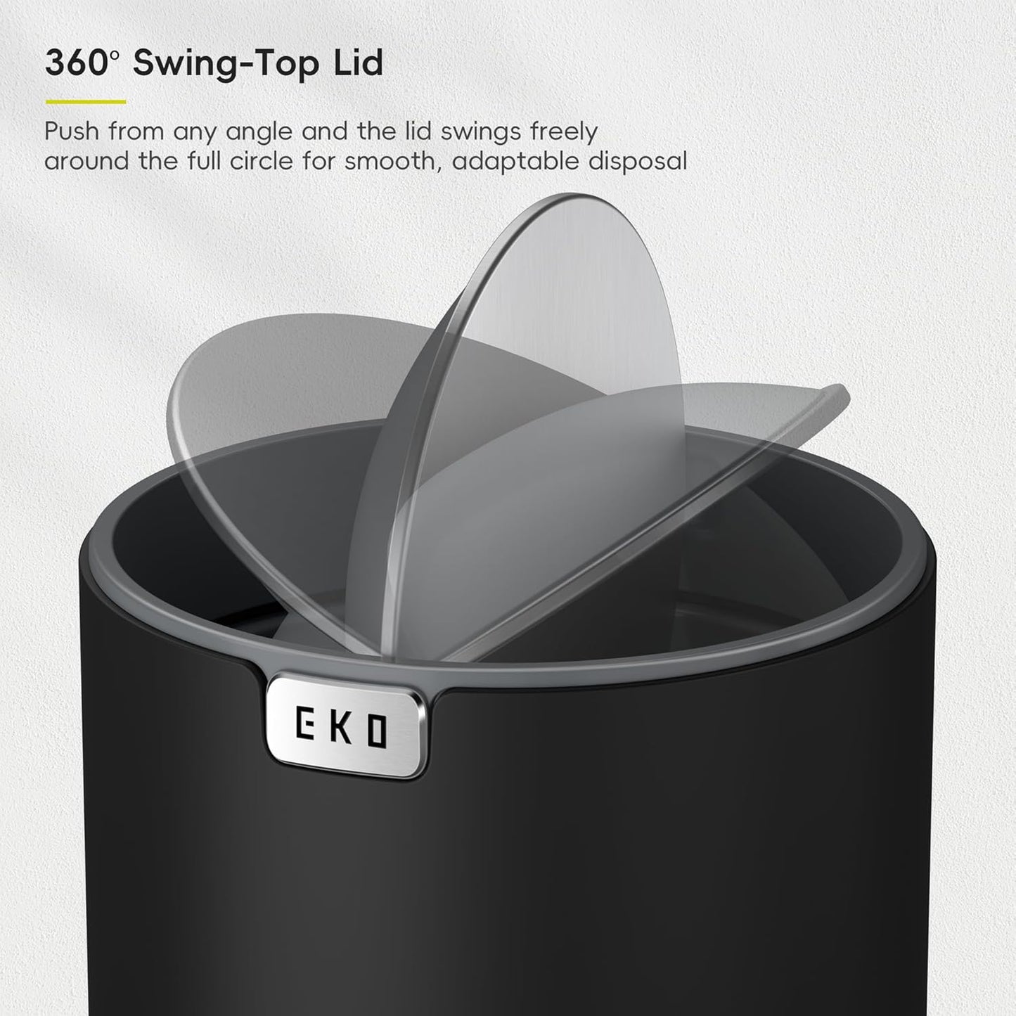 EKO Fandy 0.58 Gal/2.2L Mini Trash Can with Lid, Swing-Top Desktop Trash Can for Bathroom, Countertop, Vanity, Desk or Office, Small Garbage Bin (Black)