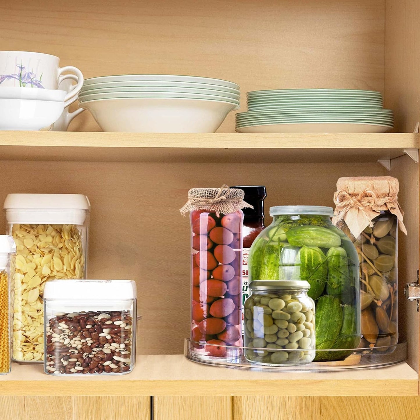 2 Pack Lazy Susan Organizer, 9.25 inch Clear Turntable Organizer for Cabinet, Plastic Lazy Susan Cabinet Organizer for Kitchen Pantry Organization and Storage
