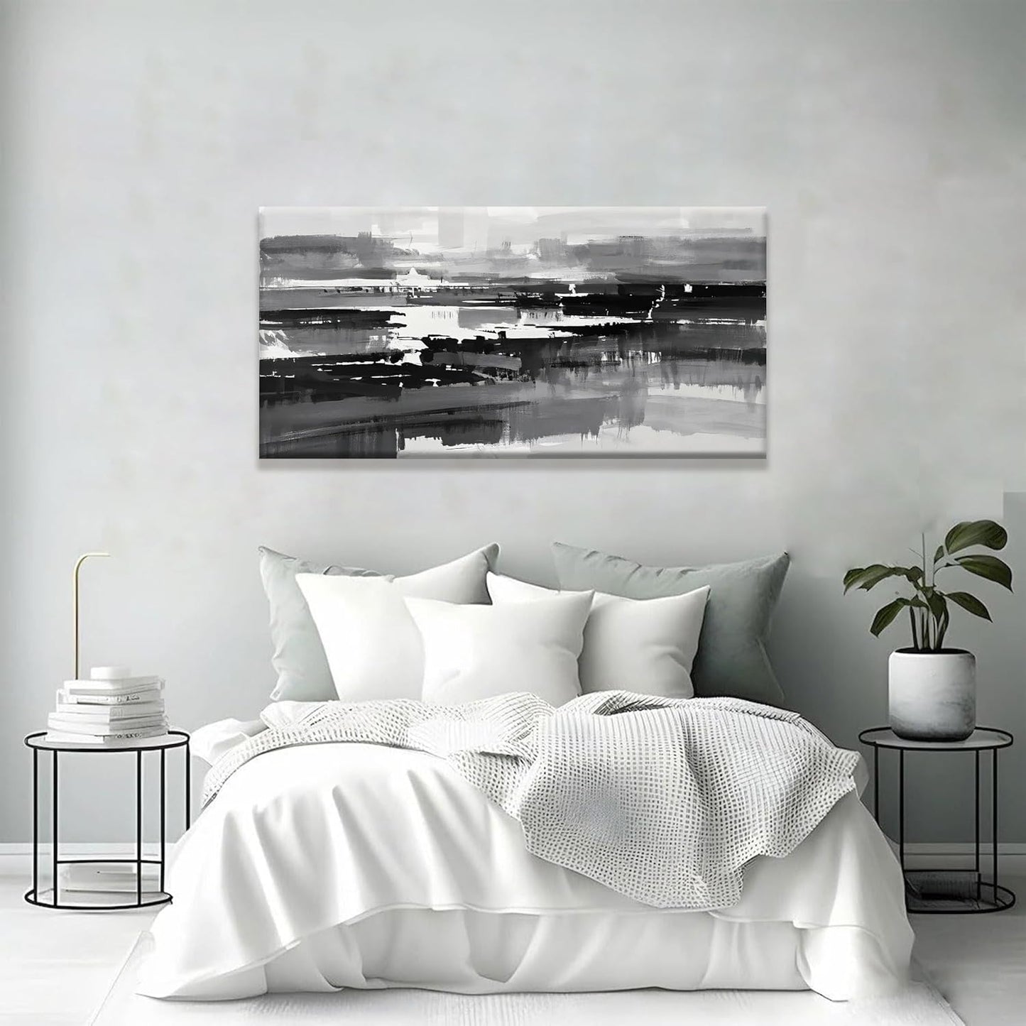 Abstract Wall Art For Bedroom Office Decor Grey And White Wall Art Painting Canvas Art Wall Decor Prints Ready To Hang Abstract Art Pictures 20×40 Inch