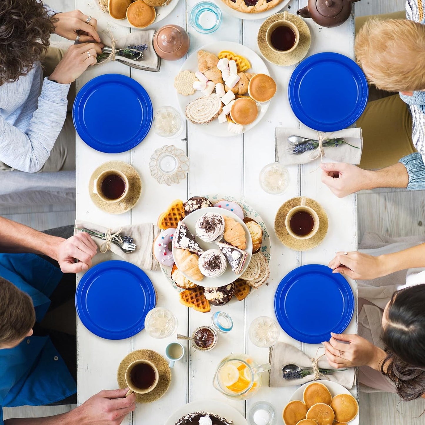 100 pcs Blue Plastic Plates Disposable 7inch Party Dessert Dinner Plates Heavy Duty for Party,Wedding, Valentines,Christmas,Thanksgiving day