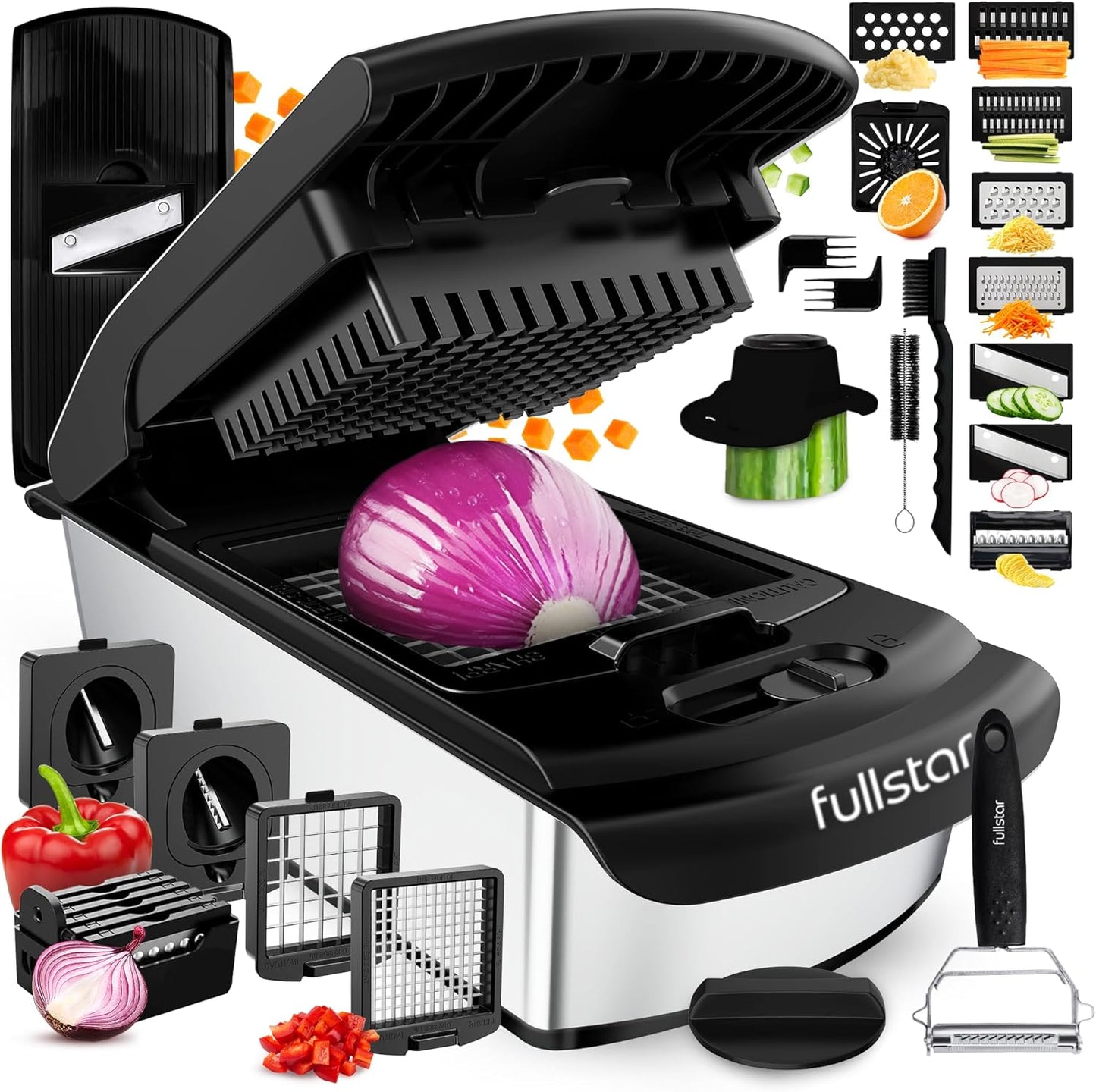 Fullstar The Original Pro Chopper - Vegetable Chopper and Spiralizer, Food Chopper with Container, Fruit Slicer, Kitchen Gadgets & Accessories, Home Essentials (14 in 1, Silver)