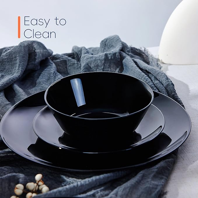 Dinnerware Sets for 6, LaGlint 18 Pieces Opal Glass Plates and Bowls Set, Dishwasher and Microwave Safe Dish Dinning Ware, Chip and Scratch Resistant Dishware Black