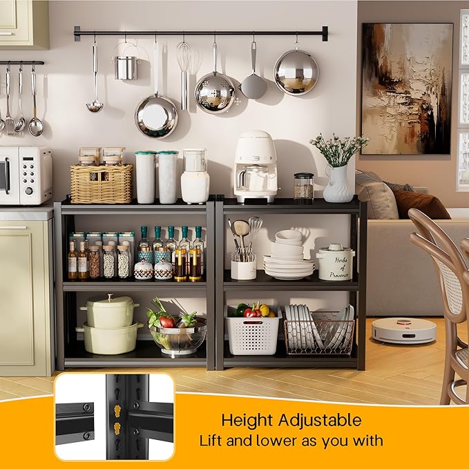 1500 LBS Heavy Duty Black Steel 3-Tier Kitchen Organizer - Waterproof, Adjustable, Multi-Functional Microwave/Oven Rack, Black