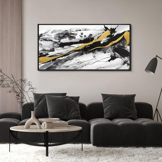 XLSJERST Black and White Abstract Wall Art - Large Frame Canvas Wall Art for Living Room Bedroom Modern Gold Ink Painting Style Picture Artwork for Wall Decor Size 29x58 Inches