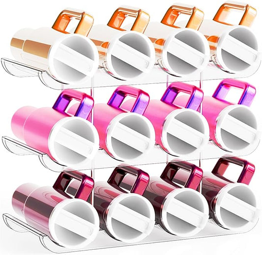 Yieach 3 Tier Stackable Water Bottle Organizer for Cabinets 40 oz Stanley Cup,Yeti and Other Tumbler Organizer,Larger Compartment Stanley Cup Holder,Waterbottle Storage and Wine Rack for Fridge