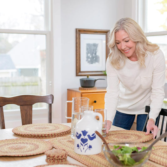 Harvest Jute Woven Round Placemats Set of 6, 15", Warm Country Decor, Multicolor Table Mats - Vibrant Colors, Durable, Easy to Clean and Protects Furniture