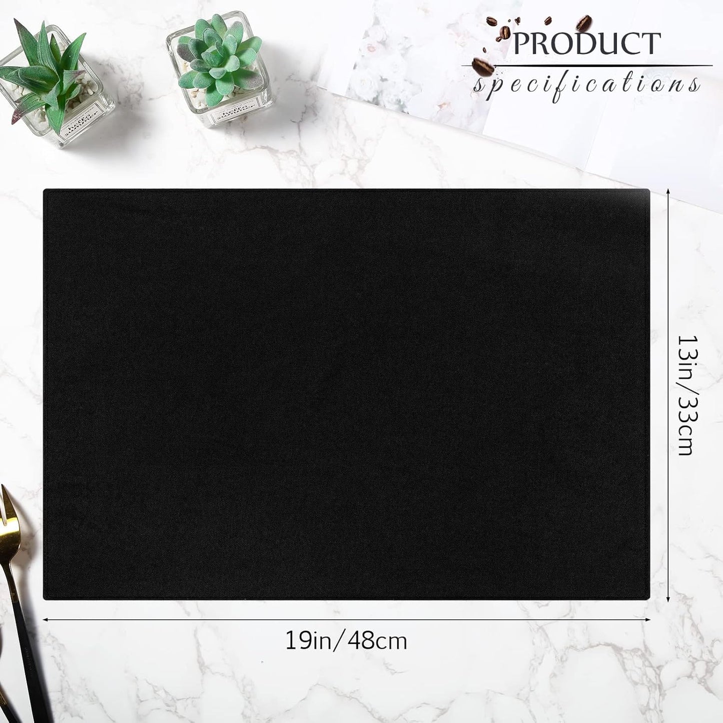 Sieral Cloth Placemats Set of 12 Rectangle Dining Table Placemats Bulk 13 x 19 Inch Machine Washable Heat Resistant Cotton Linen Table Mats for Wedding Baby Shower Birthday Party Supplies(Black)