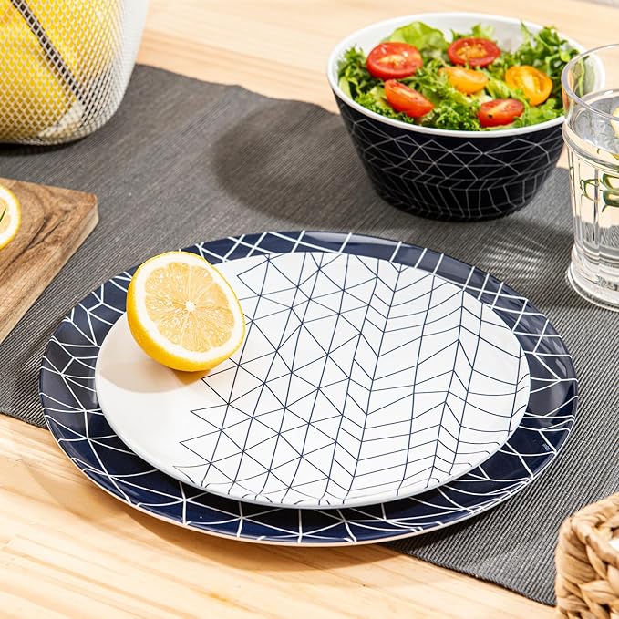Bzyoo 12-Piece Melamine Dinnerware Set - Spidy | Lightweight, Durable, BPA-Free | Dishwasher Safe Dish Set for Indoor & Outdoor Use - Perfect for Camping, BBQs