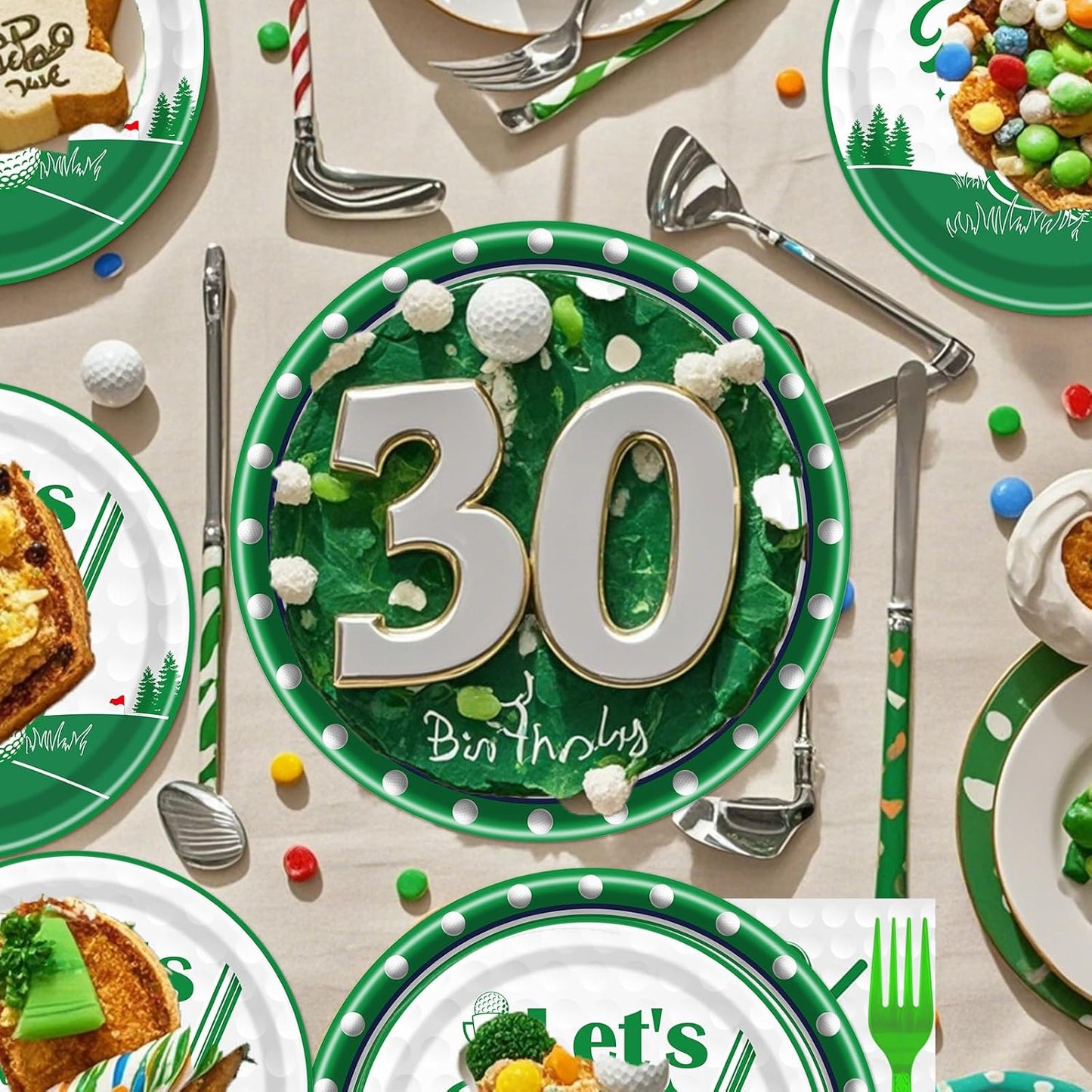 Rakuto Golf 30th Birthday Tableware Decorations for Him, Golf Theme Thirtee Birthday Party Plates Napkins and Forks, Disposable Paper Plates Supplies Decor Serves 24