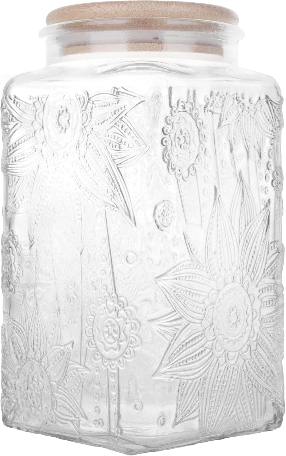 Glass Storage Jars With Airtight Lid, 35oz Canister For Kitchen Counter with Bamboo Lid, brown sugar, candy, coffee, cookie, salt, tea,pantry cute Jar (Large Square Sunflower)