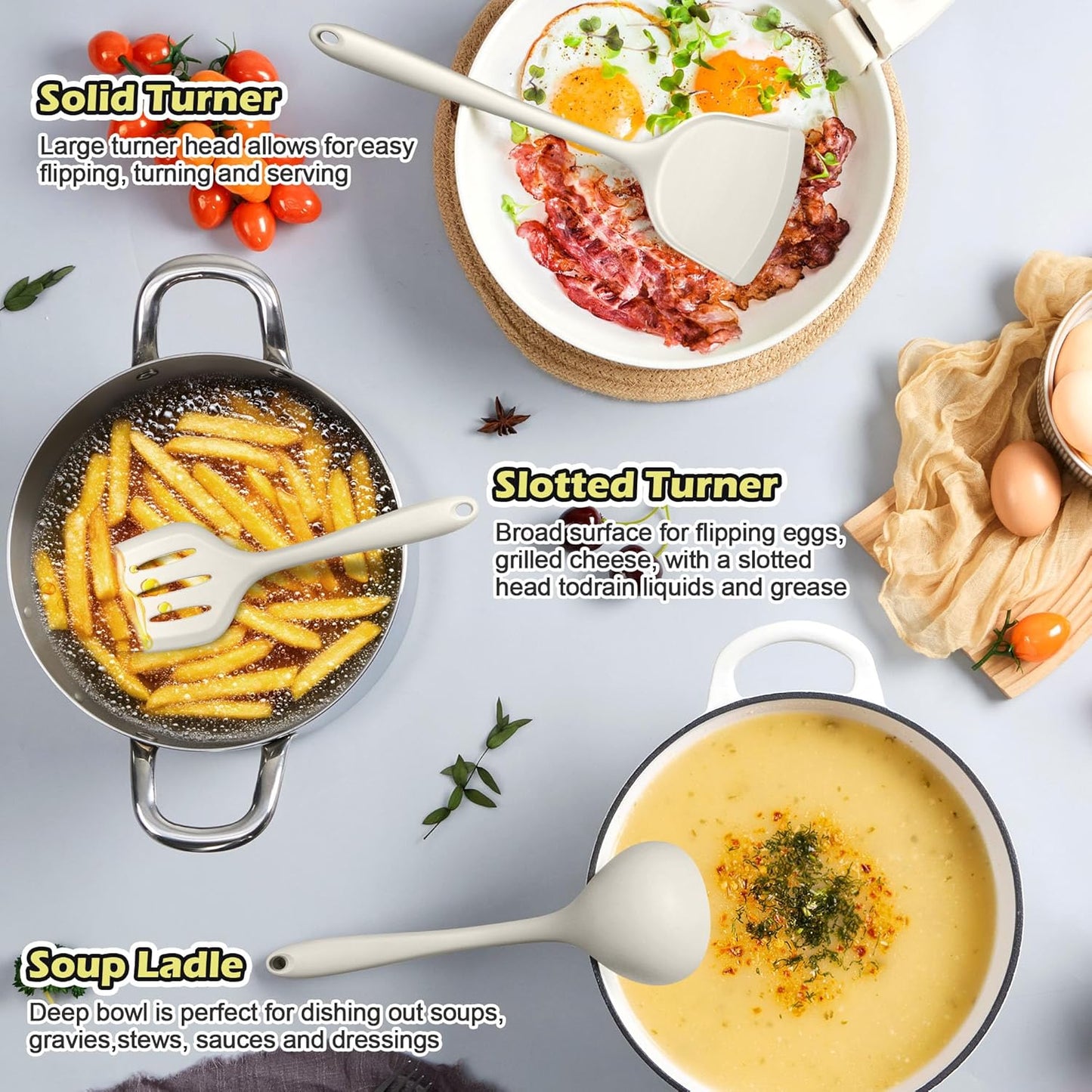 Homikit Kitchen Utensils Set, 15pcs Silicone Cooking Utensil Heat Resistant Spatula Set with Holder for Nonstick Cookware, Useful Kitchen Gadgets & Pots and Pans Accessories, White