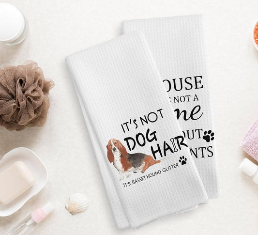 Basset Hound Dog Kitchen Towels and Dishcloths Set of 2, Dog Decor, Basset Hound Gifts for Women, 16×24 Inches
