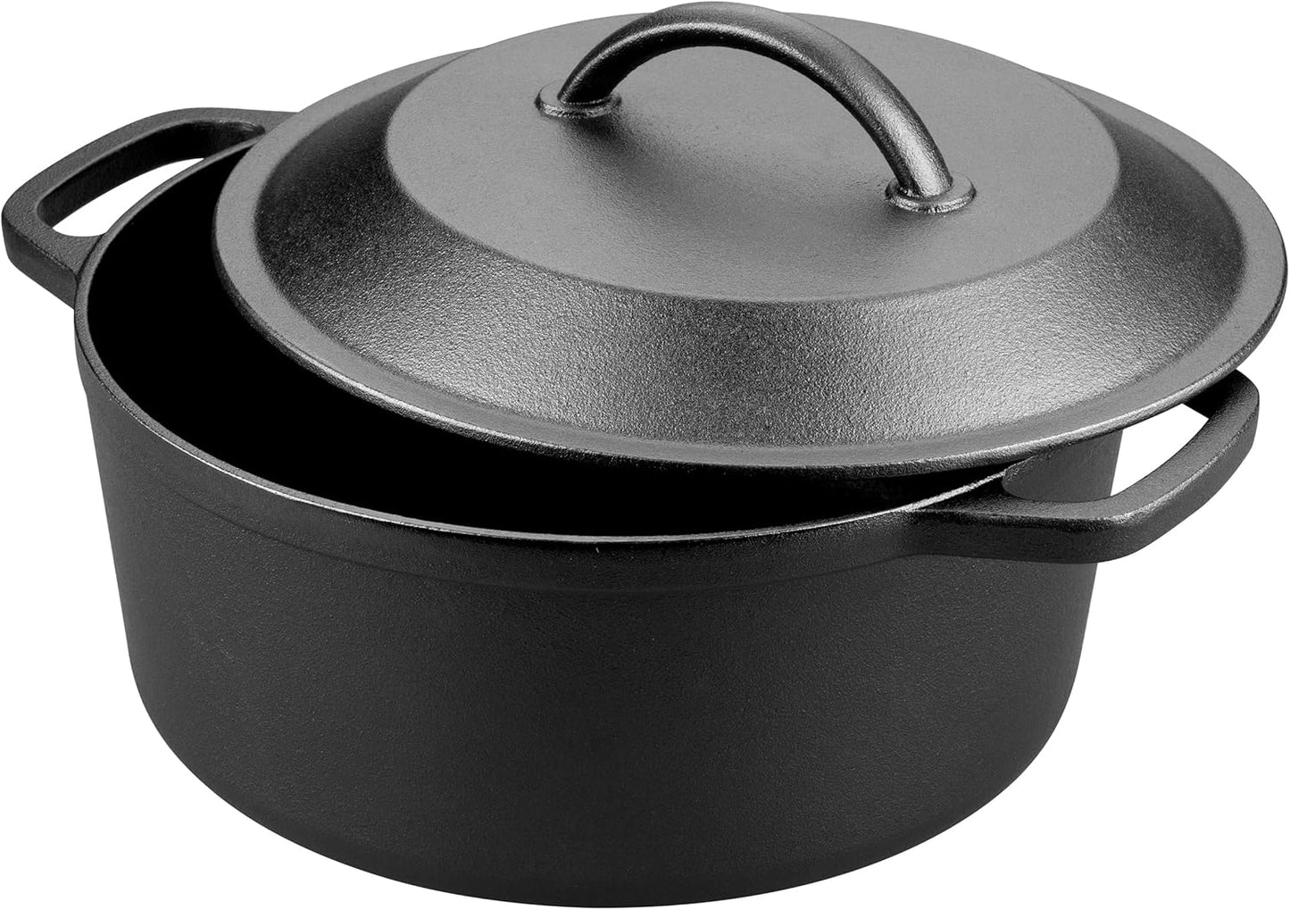 Pre-Seasoned Cast Iron Dutch Oven with Lid, Round and Dual Handles, for Stovetop, Camping, Grill, Induction, Electric, Black, 3 qt