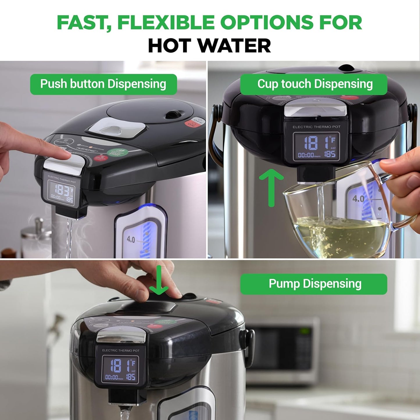 NutriChef Digital Water Boiler and Warmer - 5L/5.28 Qt Stainless Electric Hot Water Dispenser w/LCD Display, Rotating Base, Keep Warm, Auto Shut Off, Safety Lock, Instant Heating for Coffee & Tea