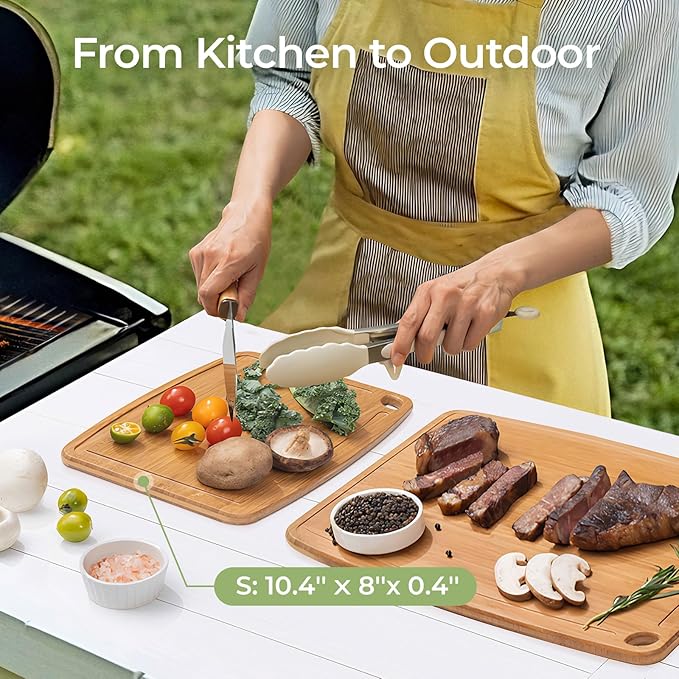 Dishwasher Safe Carbonized Bamboo Wood Cutting Boards for Kitchen with Juice Groove, Wooden Charcuterie & Chopping for Fruit, Vegetables & Cheese, Durable, Lightweight, Water-Resistant