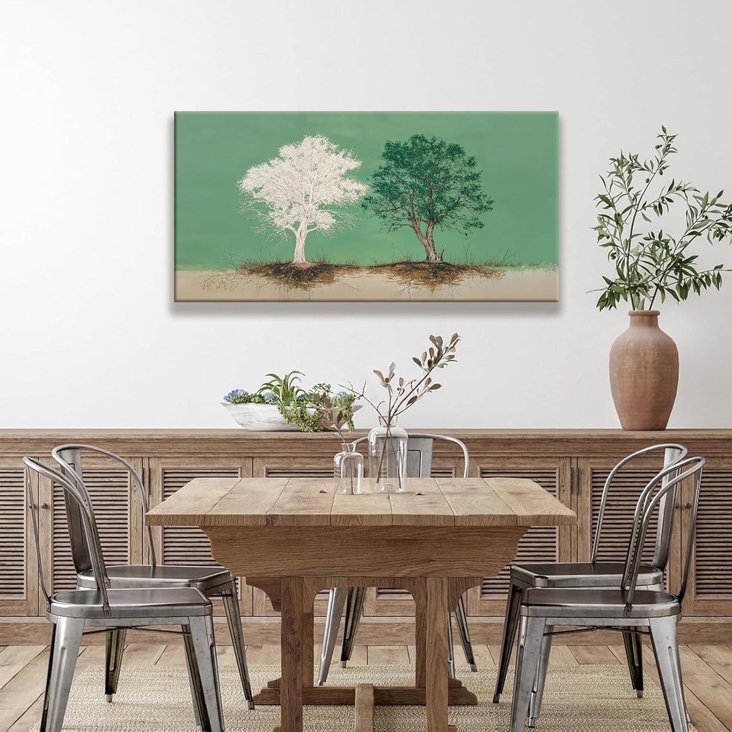 White And Green Canvas Art Wall Decor Tree Of Life Wall Art Decoration Modern Home Wall Decor Abstract Wall Art For Bedroom Living Room Apartment Kitchen Bathroom Office 20x40 Inch