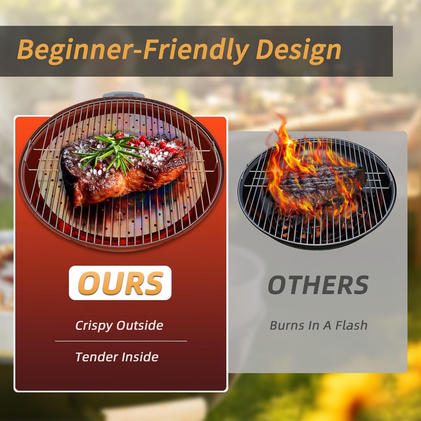 Grill Grate Replacement 22" Stainless Steel for Beginners - BBQ Grill Grate Compatible with Weber Kettle 22" Charcoal Grills & Similar Grills, No-Fire Monitoring Grill Accessory