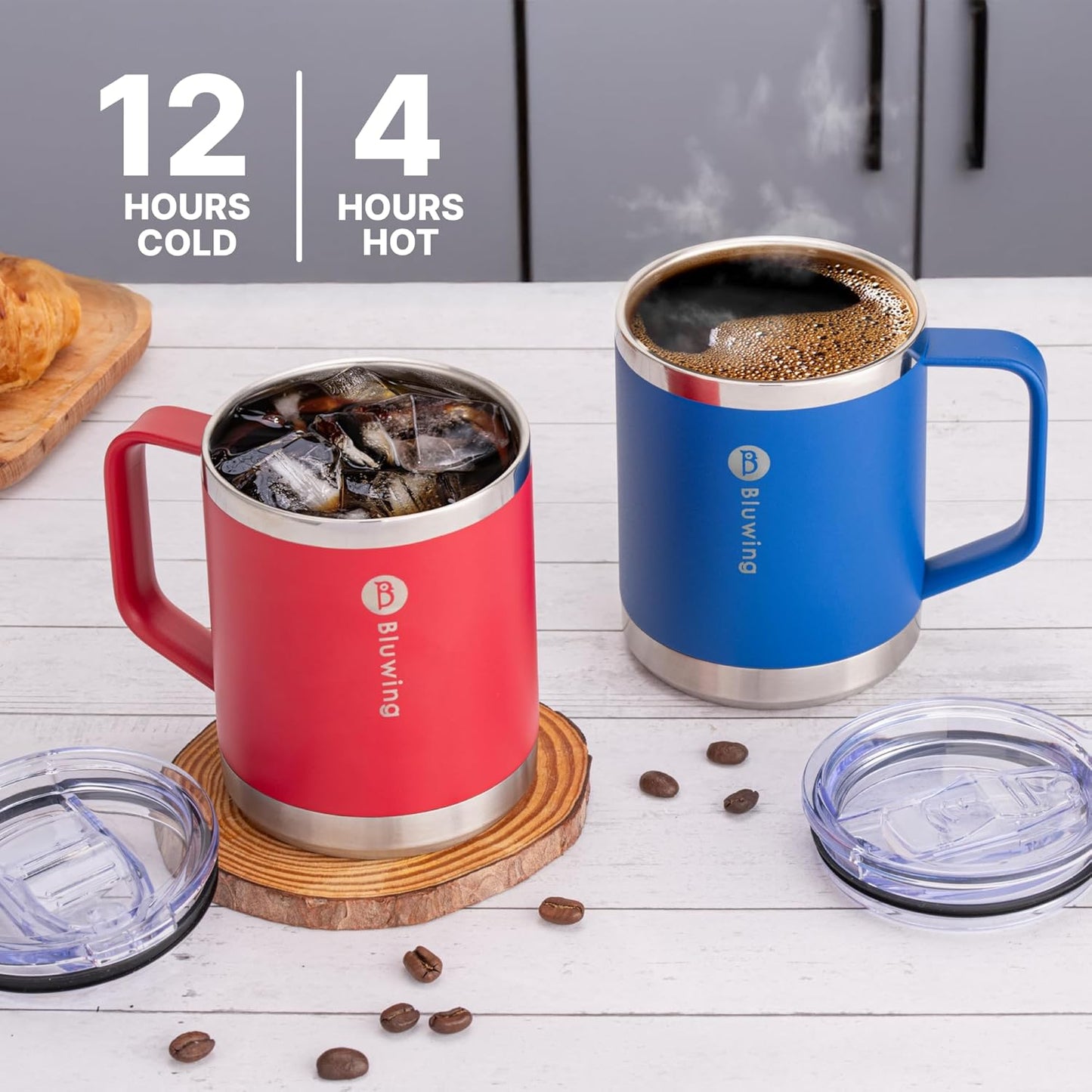 Insulated Coffee Mug with Lid, 12 oz Travel Coffee mug with handle Double Wall Stainless Steel Travel Tumbler Cup, Spill Proof (Canyon Red)