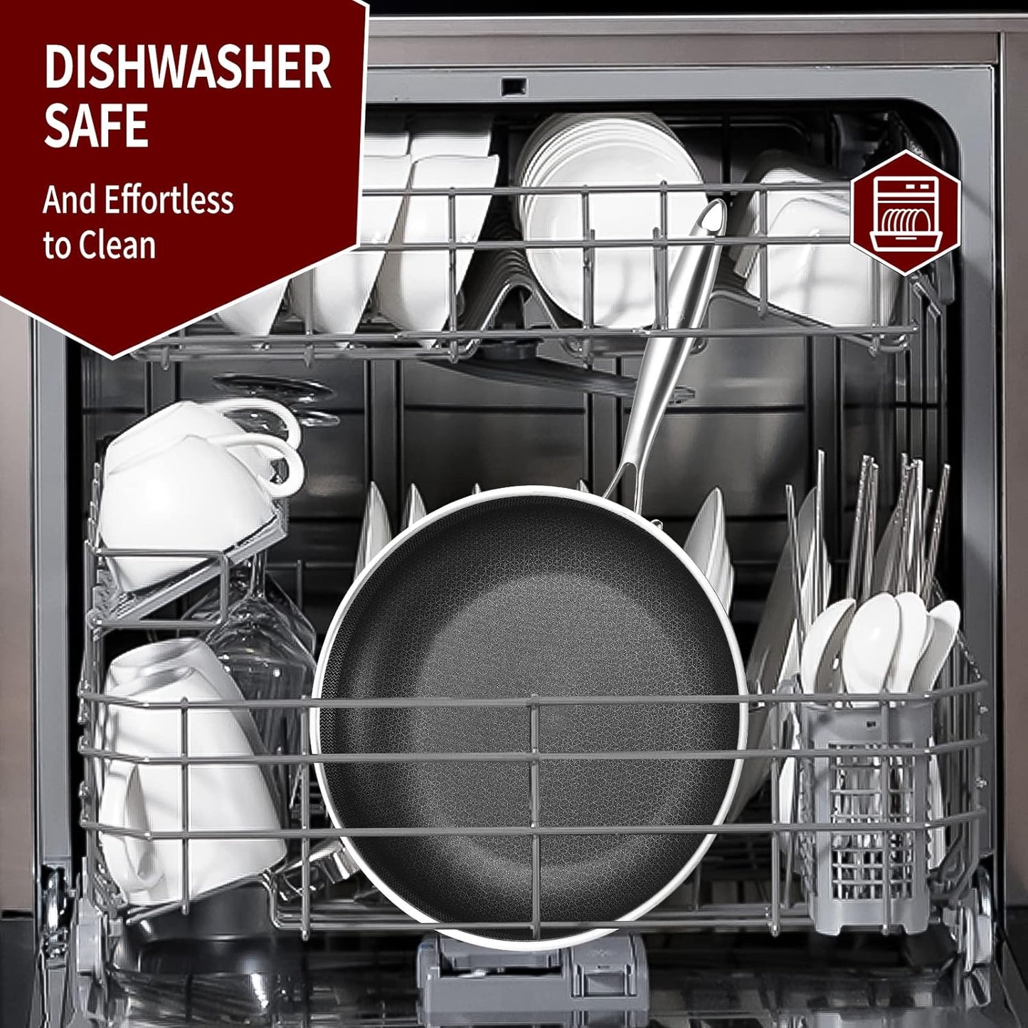 LOLYKITCH 8-10-12 Inch Hybrid Tri-Ply Stainless Steel Non-Stick Frying Pan Set of 3,Skillets,Induction Cooking Pans,Pots and Pans Set,Dishwasher and Oven Safe,Detachable Handle.