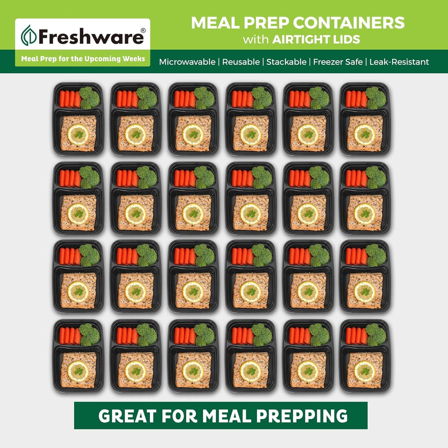 Freshware Meal Prep Containers [150 Pack] 2 Compartment with Lids, Food Storage Containers, Bento Box, BPA Free, Stackable, Microwave/Dishwasher/Freezer Safe (28 oz)