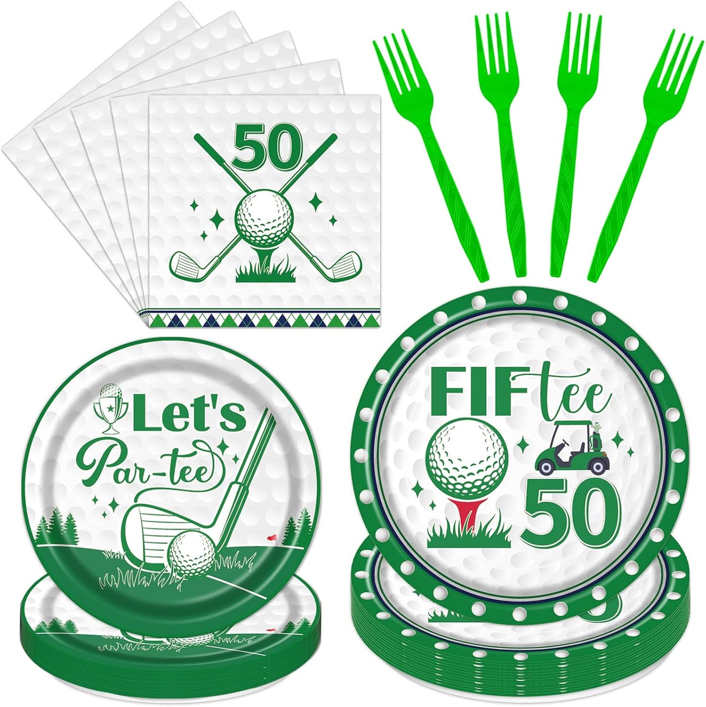 Rakuto Golf 50th Birthday Tableware Decorations for Men, Golf Theme Fiftee Birthday Party Plates Napkins and Forks, Disposable Paper Plates Supplies Decor Serves 24