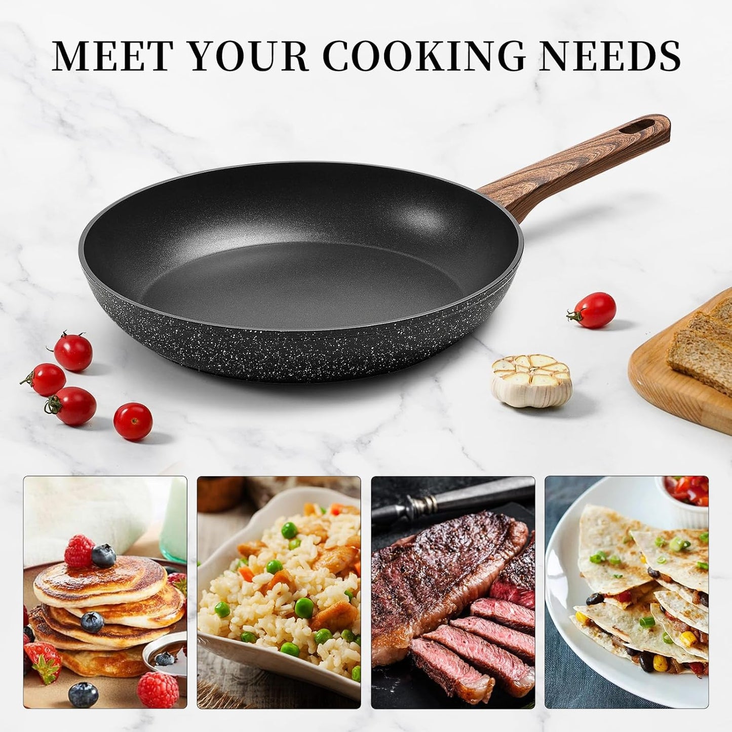 Innwewell 11 inch Nonstick Frying Pan, Non Stick Frying Pan Large Skillet Pan Omelette chef's Pan, Induction Compatible, No Toxic & PFOA Free, Black