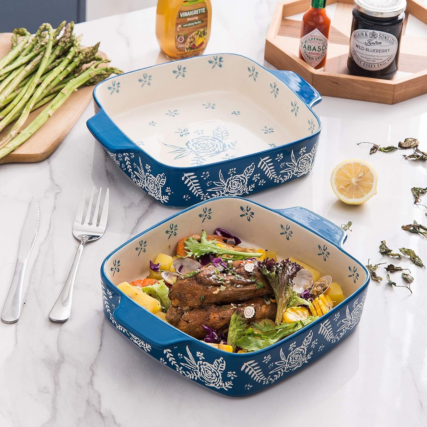 Wisenvoy Baking Dish Ceramic Brownie Pan 9x9 Baking Pan Casserole Dish Lasagna Pan Square Rose Bakeware Sets