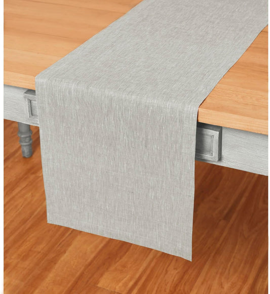 Solino Home Linen Oyster Grey Table Runner 108 Inches Long - Athena, 100% Pure Linen Dining Table Runner 14 x 108 Inch for Fall, Autumn, Halloween, Thanksgiving, Holiday
