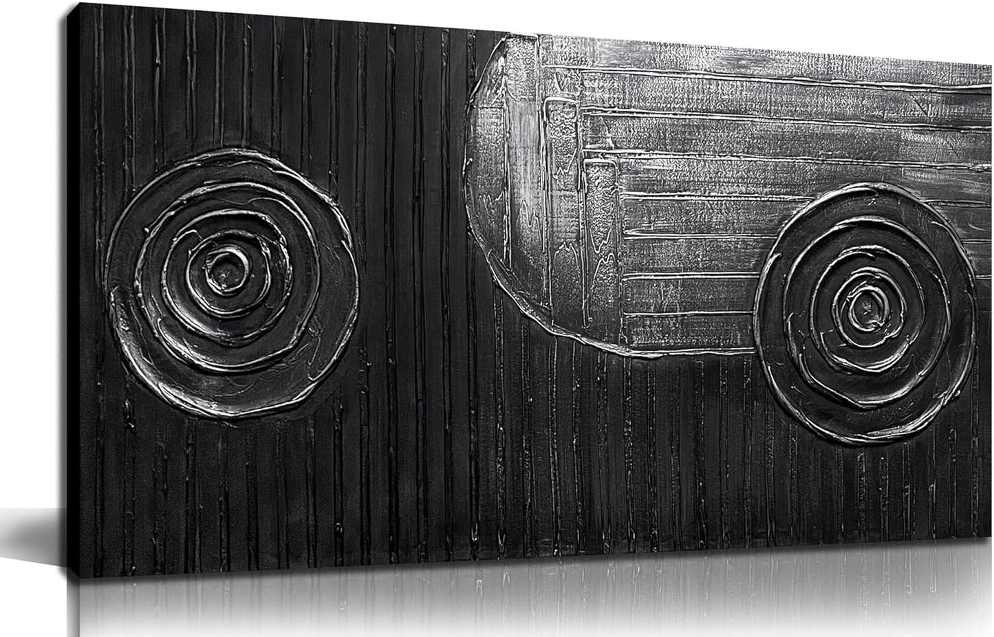 Abstract Oil Painting Wall Art Bedroom Black and Silver Canvas Wall Art for Living Room Circles Pictures Wall Decor for Kitchen Size 20 x 40 Inch